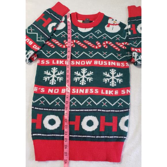 H&M Holiday Sweater Unisex Size XS Green Red Snow Business Christmas Jumper - Picture 9 of 9